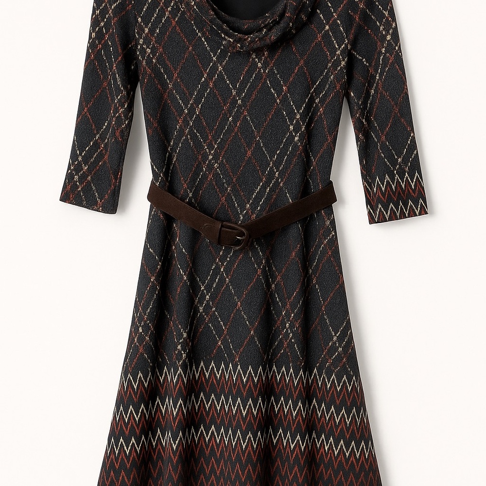 Signature by Robbie Bee  Black and Brown Patterned Dress